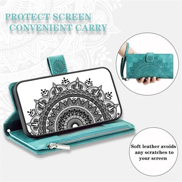 iPhone 16e/17e Mandala Series Etui med Pung - Grøn