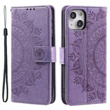 iPhone 14 Mandala Series Etui med Pung - Lilla