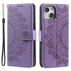 iPhone 14 Mandala Series Etui med Pung - Lilla
