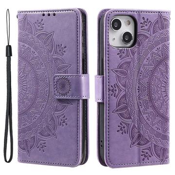 iPhone 14 Mandala Series Etui med Pung - Lilla
