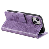 iPhone 14 Mandala Series Etui med Pung - Lilla