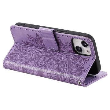 iPhone 14 Mandala Series Etui med Pung - Lilla