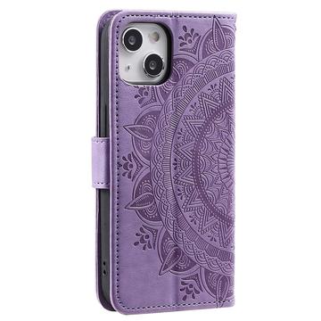 iPhone 14 Mandala Series Etui med Pung - Lilla