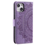 iPhone 14 Mandala Series Etui med Pung - Lilla