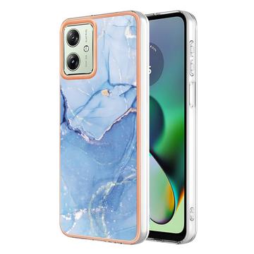 Motorola Moto G54 Marmormønster Galvaniseret IMD TPU Cover - Blå