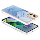 Motorola Moto G54 Marmormønster Galvaniseret IMD TPU Cover - Blå