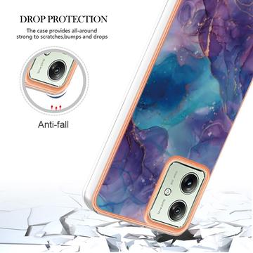 Motorola Moto G54 Marmormønster Galvaniseret IMD TPU Cover - Lilla