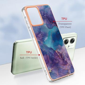 Motorola Moto G54 Marmormønster Galvaniseret IMD TPU Cover - Lilla