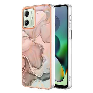 Motorola Moto G54 Marmormønster Galvaniseret IMD TPU Cover - Pink