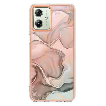 Motorola Moto G54 Marmormønster Galvaniseret IMD TPU Cover - Pink