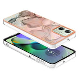 Motorola Moto G54 Marmormønster Galvaniseret IMD TPU Cover - Pink