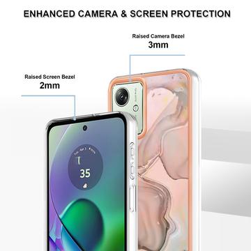 Motorola Moto G54 Marmormønster Galvaniseret IMD TPU Cover - Pink