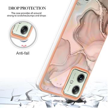 Motorola Moto G54 Marmormønster Galvaniseret IMD TPU Cover - Pink