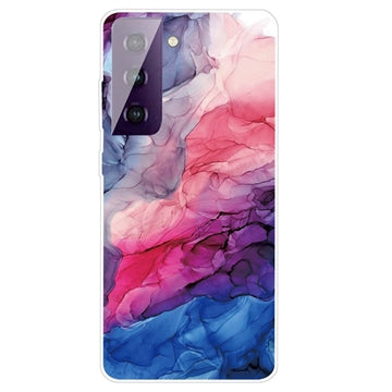 Marble Pattern Electroplated IMD Samsung Galaxy S21 FE 5G TPU Cover - Blå / Pink