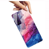Marble Pattern Electroplated IMD Samsung Galaxy S21 FE 5G TPU Cover - Blå / Pink
