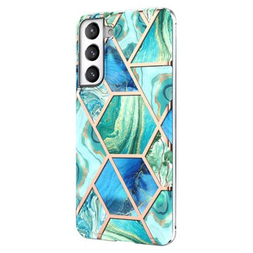 Marble Pattern Electroplated IMD Samsung Galaxy S21 FE 5G TPU Cover - Grøn