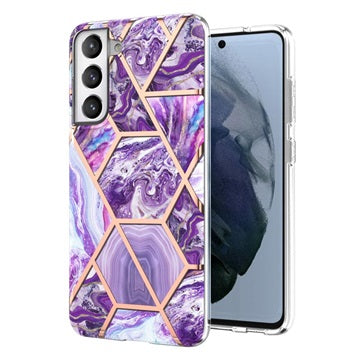 Marmormønster Galvaniseret IMD Samsung Galaxy S21 FE 5G TPU Cover - Lilla