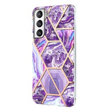 Marmormønster Galvaniseret IMD Samsung Galaxy S21 FE 5G TPU Cover - Lilla