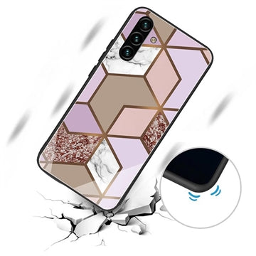Samsung Galaxy A04s/A13 5G Marble Pattern Hybrid Cover - Brun / Pink