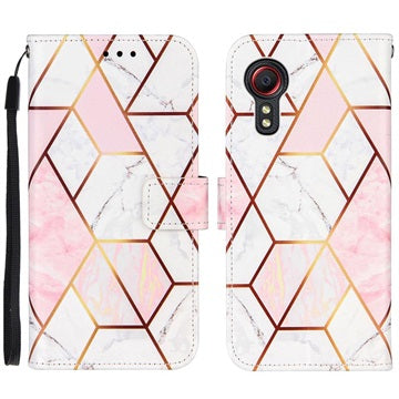 Marble Pattern Samsung Galaxy Xcover 5 Pung Taske - Pink / Hvid