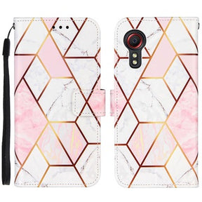 Marble Pattern Samsung Galaxy Xcover 5 Pung Taske - Pink / Hvid