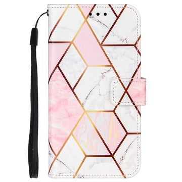 Marble Pattern Samsung Galaxy Xcover 5 Pung Taske - Pink / Hvid