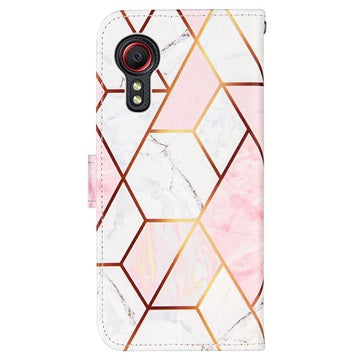 Marble Pattern Samsung Galaxy Xcover 5 Pung Taske - Pink / Hvid