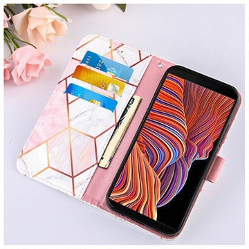 Marble Pattern Samsung Galaxy Xcover 5 Pung Taske - Pink / Hvid