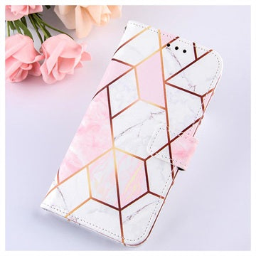 Marble Pattern Samsung Galaxy Xcover 5 Pung Taske - Pink / Hvid