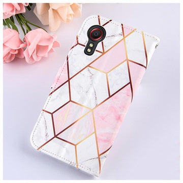 Marble Pattern Samsung Galaxy Xcover 5 Pung Taske - Pink / Hvid