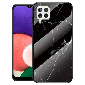 Marble Series Samsung Galaxy A22 4G Hærdet Glas Cover - Sort