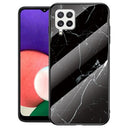 Marble Series Samsung Galaxy A22 4G Hærdet Glas Cover - Sort