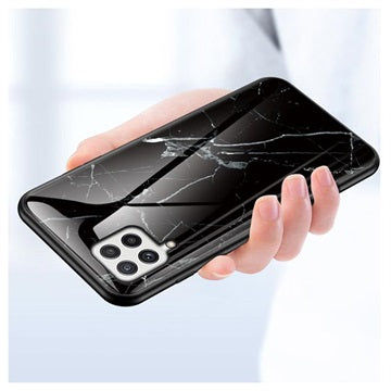 Marble Series Samsung Galaxy A22 4G Hærdet Glas Cover - Sort