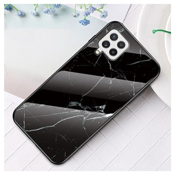 Marble Series Samsung Galaxy A22 4G Hærdet Glas Cover - Sort