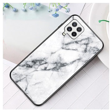 Marble Series Samsung Galaxy A22 4G Hærdet Glas Cover - Hvid
