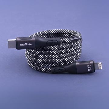 Maxlife MXUC-11 magnetisk USB-C / Lightning-kabel - 1m, 27W - Sort