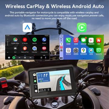 Motorcykel trådløs CarPlay / Android Auto m. cykelholder - 5"