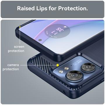 Motorola Edge 40 Børstet TPU Cover - Karbonfiber - Blå