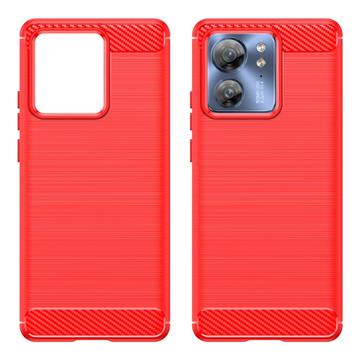 Motorola Edge 40 Børstet TPU Cover - Karbonfiber - Rød