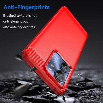 Motorola Edge 40 Børstet TPU Cover - Karbonfiber - Rød