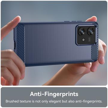 Motorola Edge 40 Neo Børstet TPU Cover - Karbonfiber - Blå