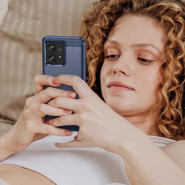 Motorola Edge 40 Neo Børstet TPU Cover - Karbonfiber - Blå