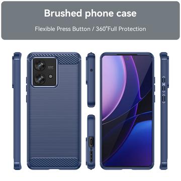 Motorola Edge 40 Neo Børstet TPU Cover - Karbonfiber - Blå
