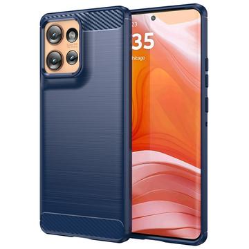 Motorola Edge 50 Børstet TPU Cover - Karbonfiber - Blå