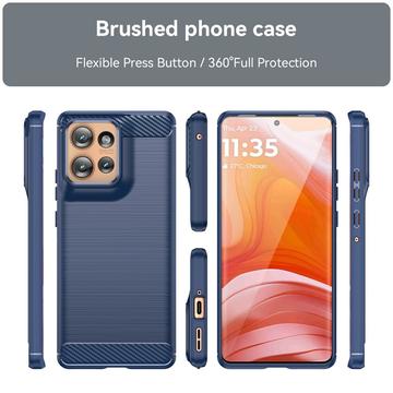 Motorola Edge 50 Børstet TPU Cover - Karbonfiber - Blå