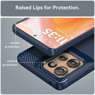 Motorola Edge 50 Børstet TPU Cover - Karbonfiber - Blå
