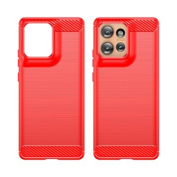 Motorola Edge 50 Børstet TPU Cover - Karbonfiber - Rød
