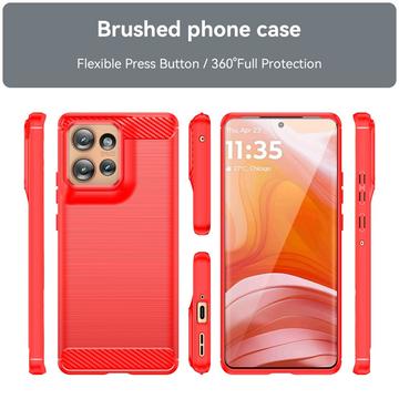 Motorola Edge 50 Børstet TPU Cover - Karbonfiber - Rød