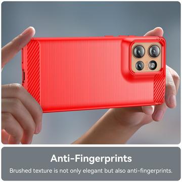 Motorola Edge 50 Børstet TPU Cover - Karbonfiber - Rød