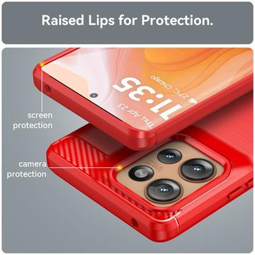 Motorola Edge 50 Børstet TPU Cover - Karbonfiber - Rød